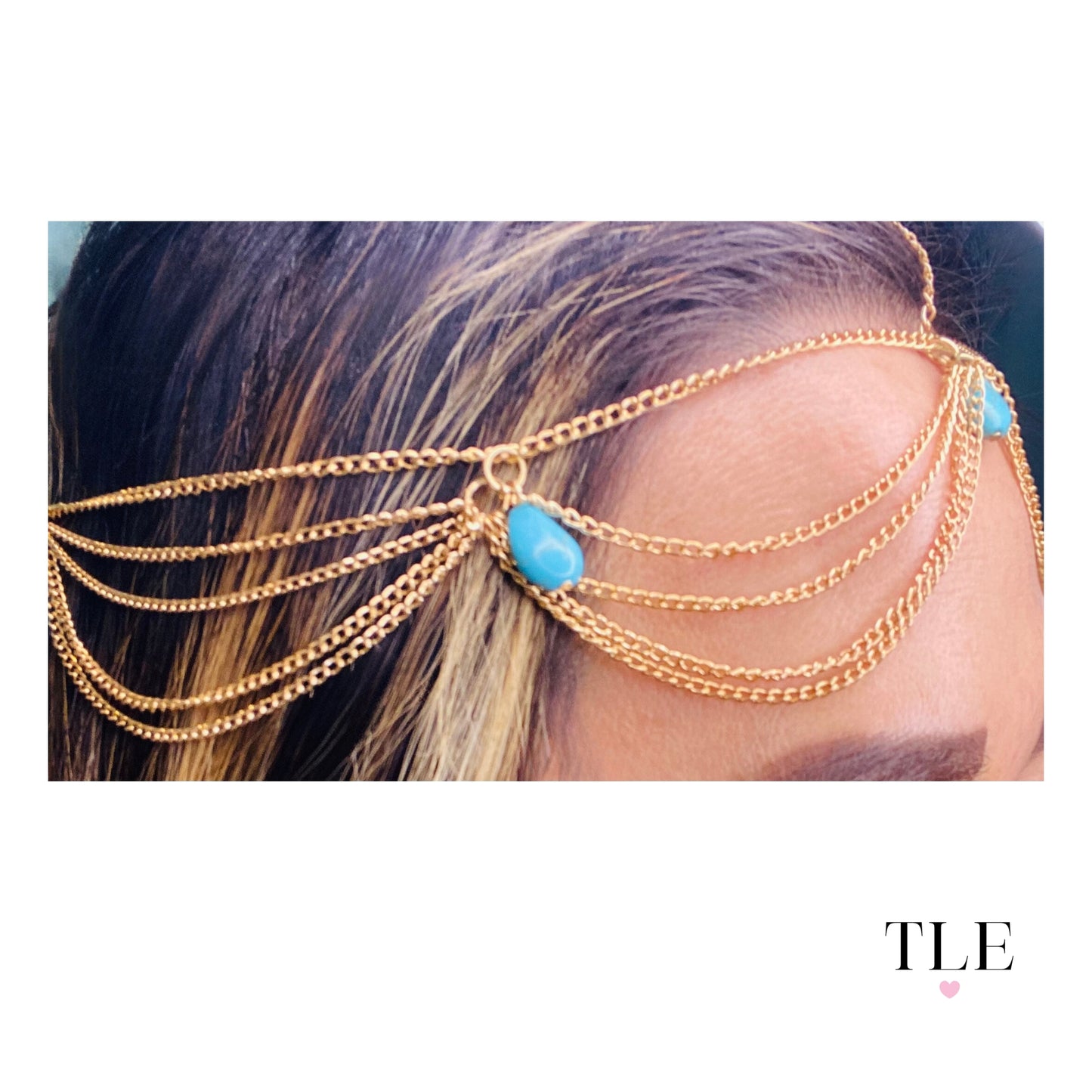 Bohemian Golden Turquoise Stone Head Chain, Head Dress, Hair Band, Prom Hair, Bridesmaid Hair