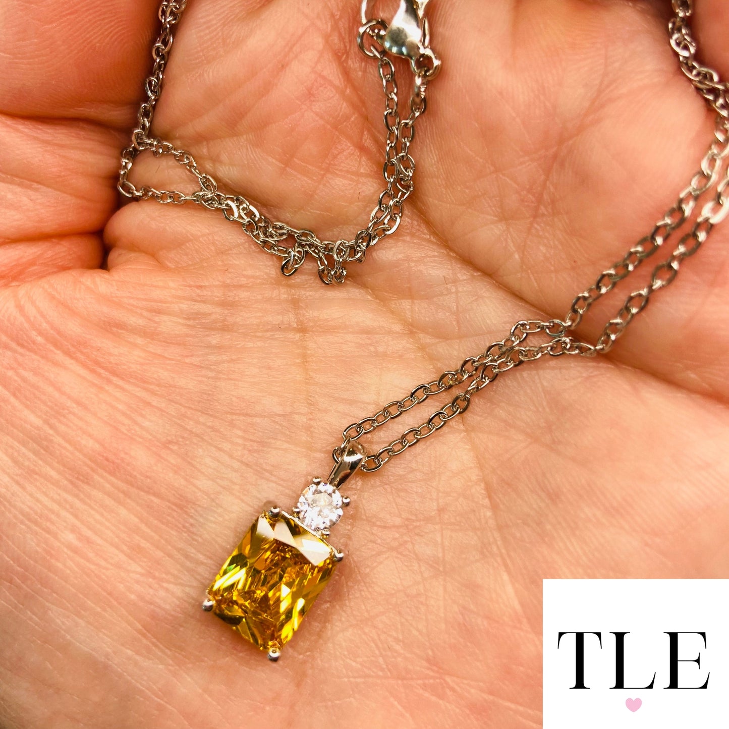 Silver Citrine Necklace with AAA Cubic Zirconia Stone, November Birthstone, Classic Jewelry