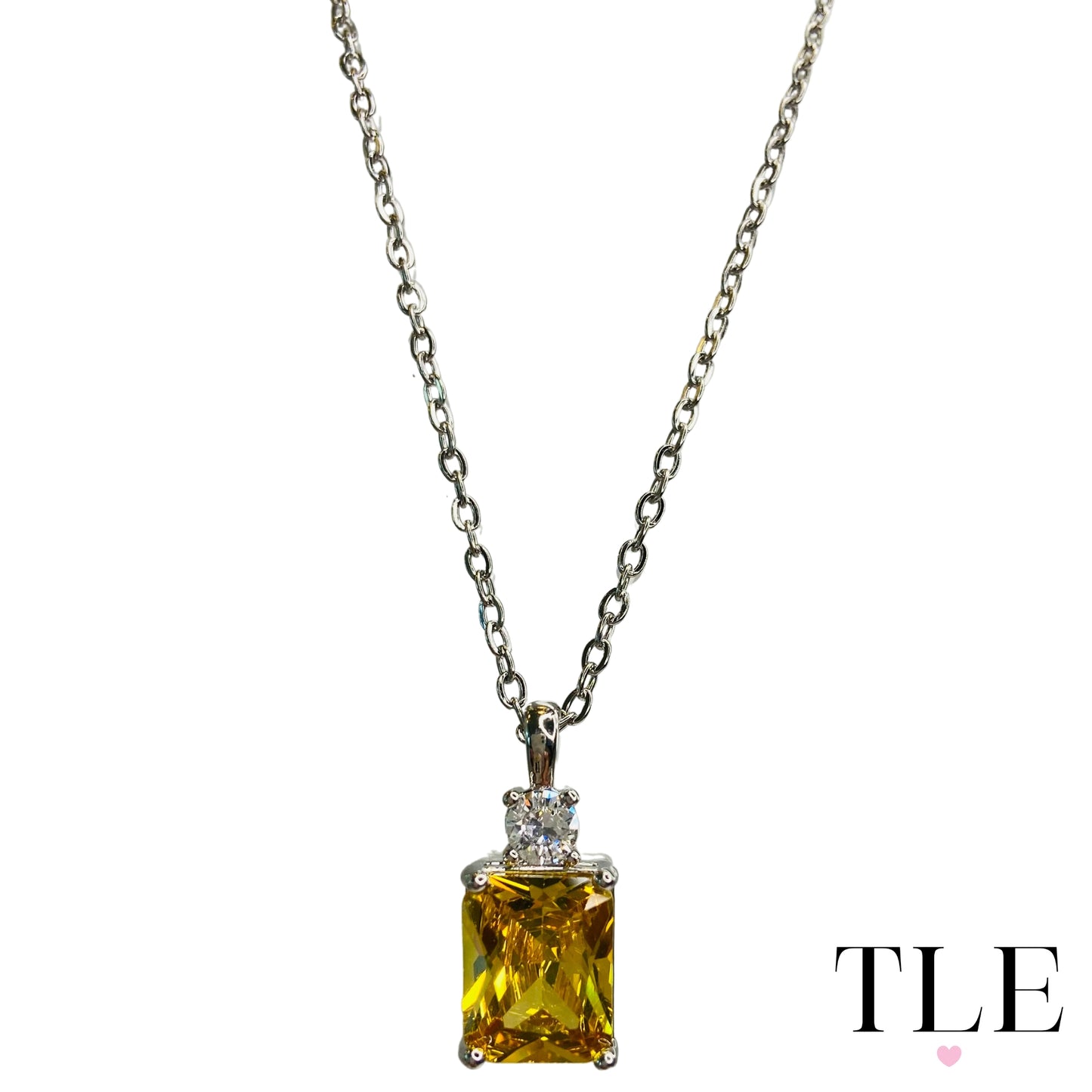 Silver Citrine Necklace with AAA Cubic Zirconia Stone, November Birthstone, Classic Jewelry