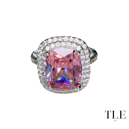 Brilliant Pink Sapphire Diamond Inlaid Ring, Perfect for Her, Looks Royal, Gorgeous! Size 7 Only.