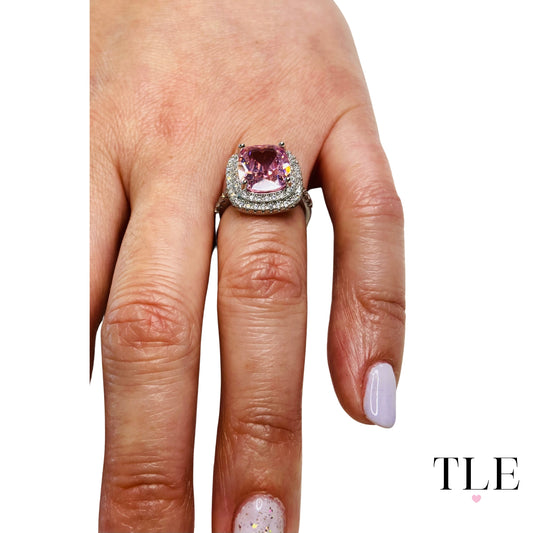 Brilliant Pink Sapphire Diamond Inlaid Ring, Perfect for Her, Looks Royal, Gorgeous! Size 7 Only.