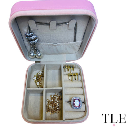 Travel and Portable Jewelry Box/ Case, available in Pink or White with Mirror