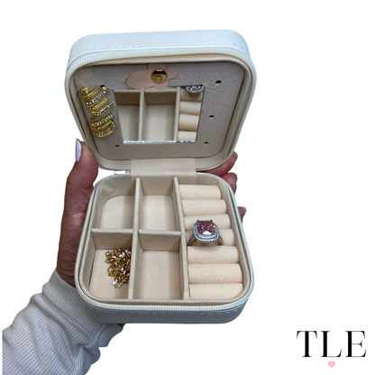 Travel and Portable Jewelry Box/ Case, available in Pink or White with Mirror