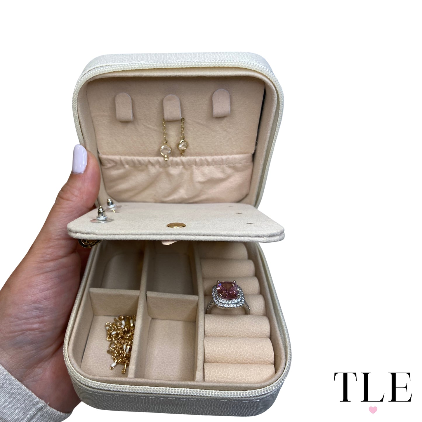 Travel and Portable Jewelry Box/ Case, available in Pink or White with Mirror