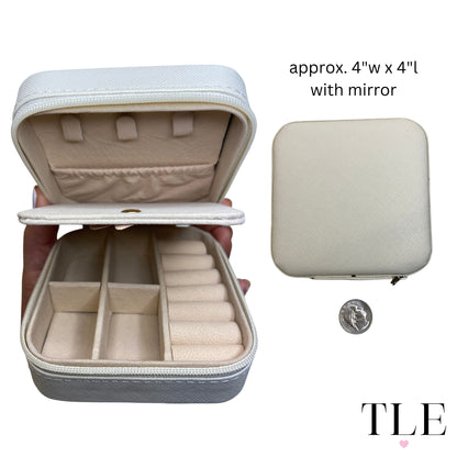 Travel and Portable Jewelry Box/ Case, available in Pink or White with Mirror