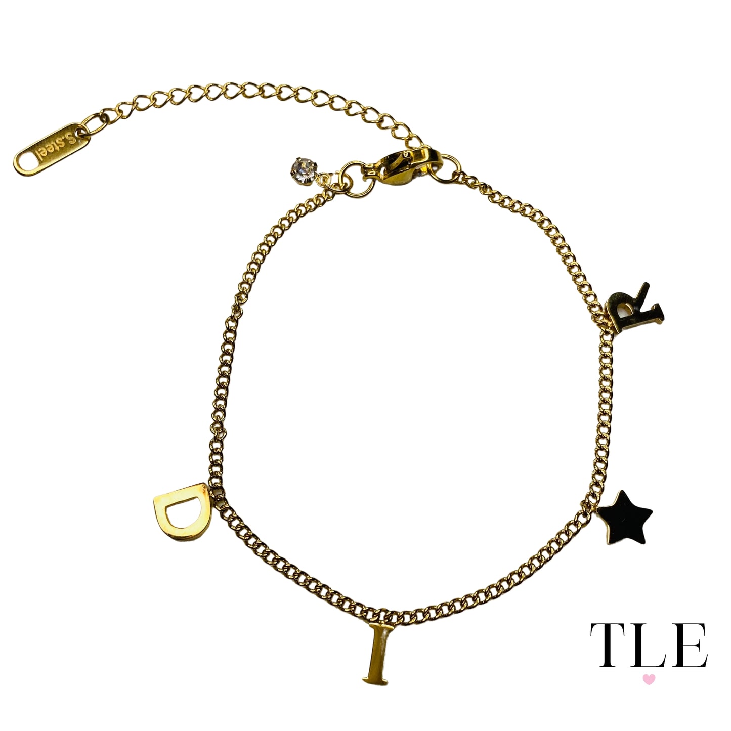 Gold Star and Letter Charm Bracelet with Diamond