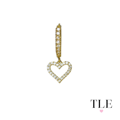 14k Gold Heart Dangle Earrings with Diamonds