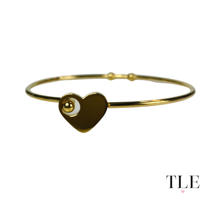 14k Gold Dainty Heart Bangle