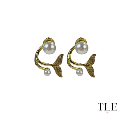 Gold Mermaid Tail Earring with Pearls( Removable Pearl Earring)