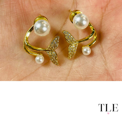 Gold Mermaid Tail Earring with Pearls( Removable Pearl Earring)