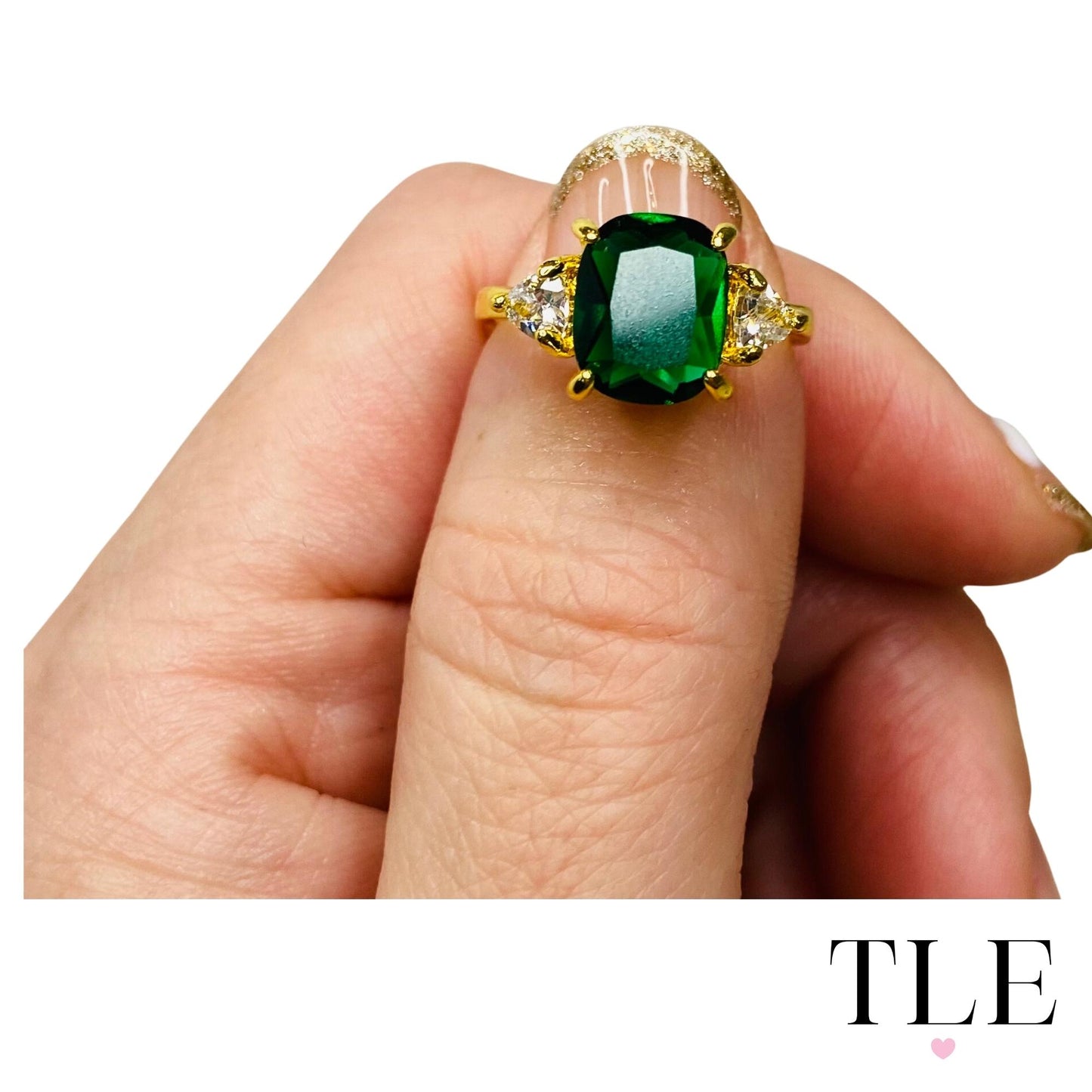 14k Gold Marquis Cut Emerald Ring with Diamond Accent, Size 7