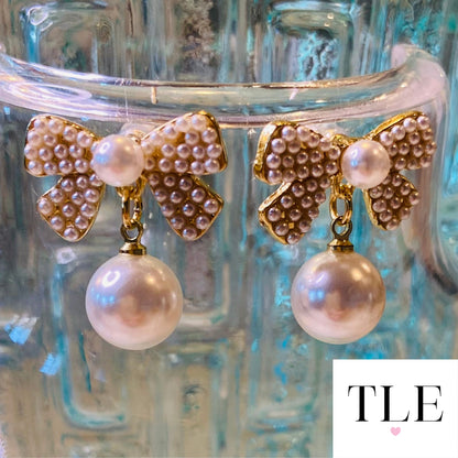 Pearl Bow Dangle and Drop Earrings